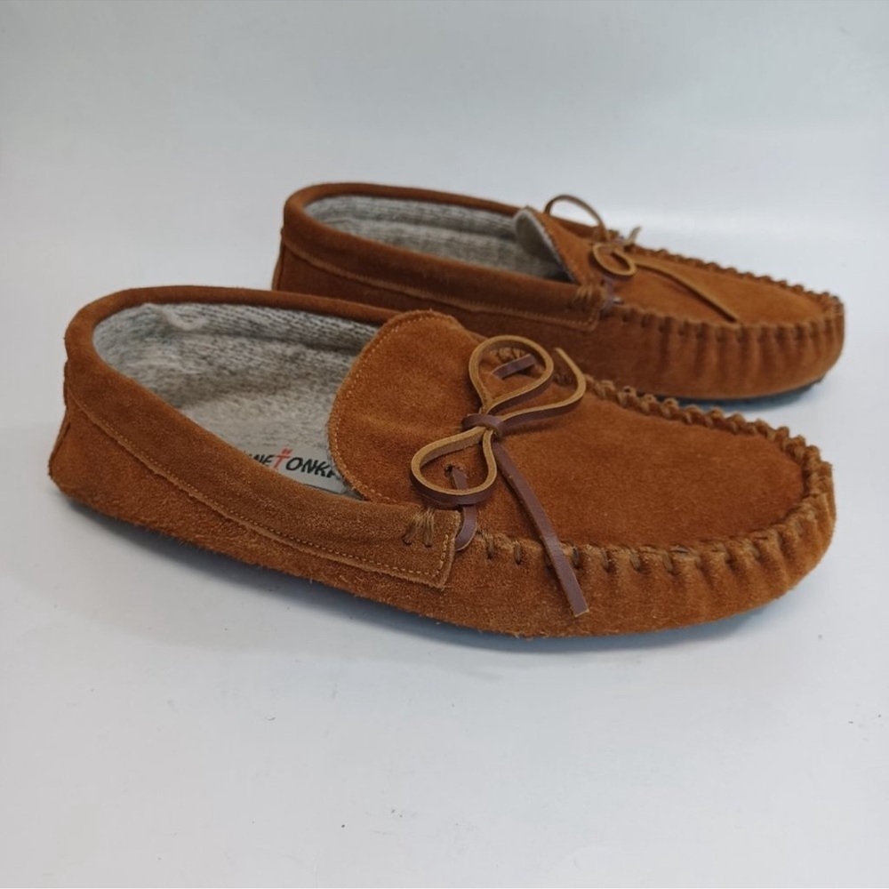 Minnetonka Mens Brown Suede Wool Lined Slipper Moccasins Size 9 - Picture 3 of 11